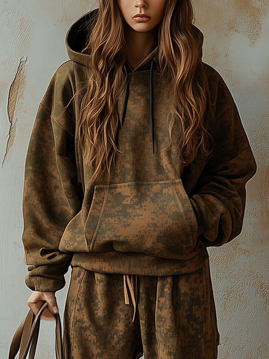 【Envío en 24 horas】Sudadera con capucha y leggings de camuflaje retro de moda, traje de dos piezas