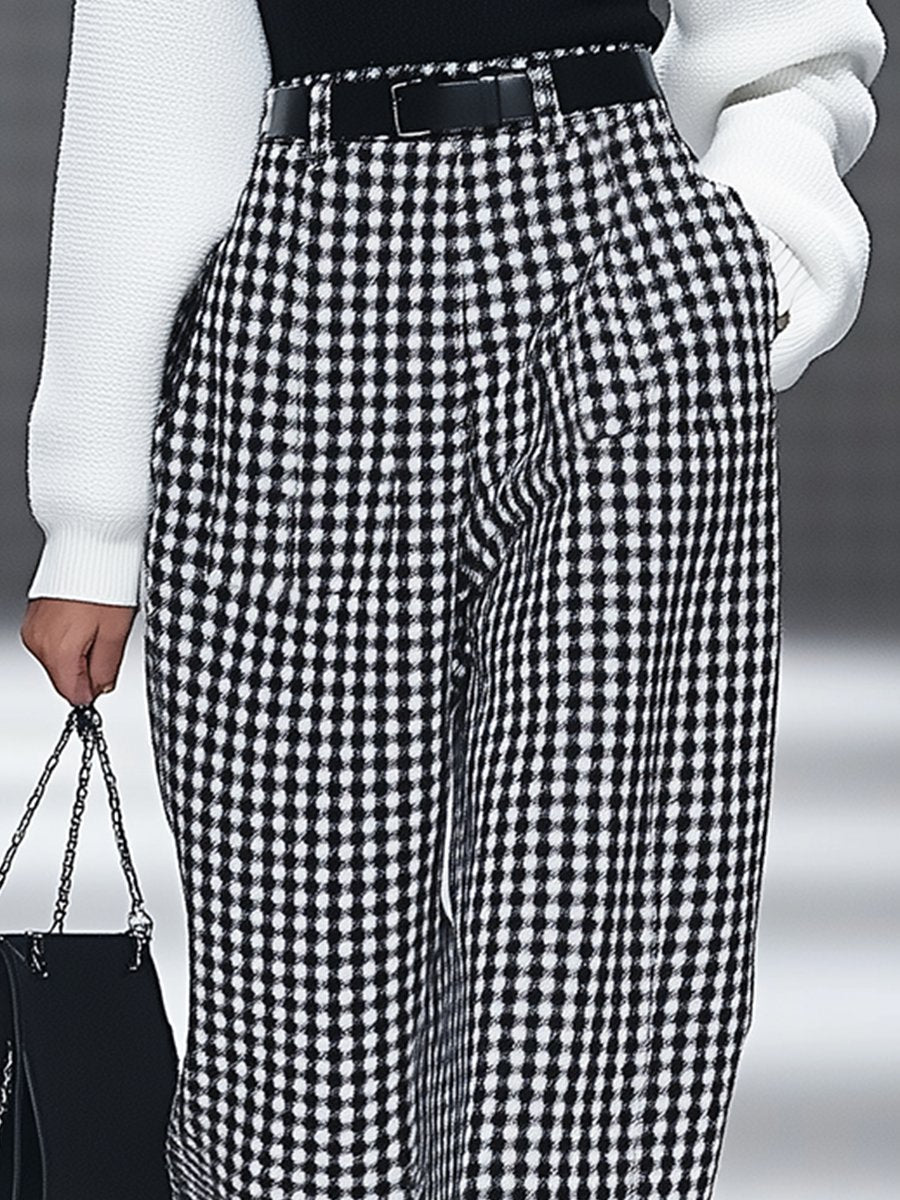 【Envío en 24 horas】Pantalones rectos con bolsillo de pata de gallo retro de moda