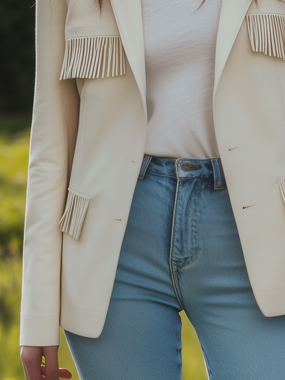 Elegant Simple Solid Color Tassel Blazer