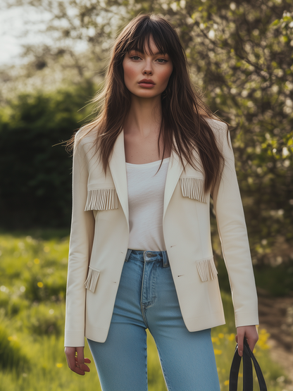Elegant Simple Solid Color Tassel Blazer