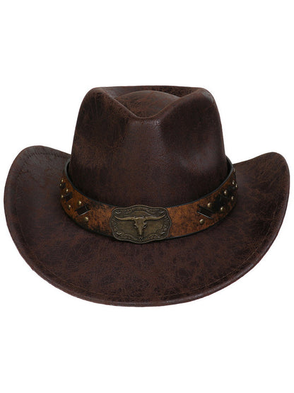 Sombrero de vaquero vintage de cuero sintético agrietado estilo western