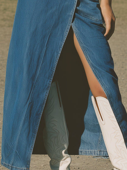 Designer Blue Denim Slit Skirt