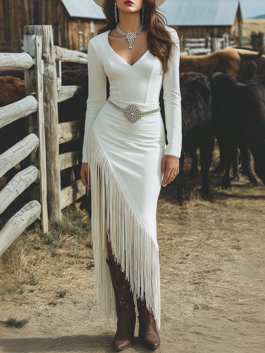 Elegant Western Wedding Light Gown Tassel White Maxi Dress