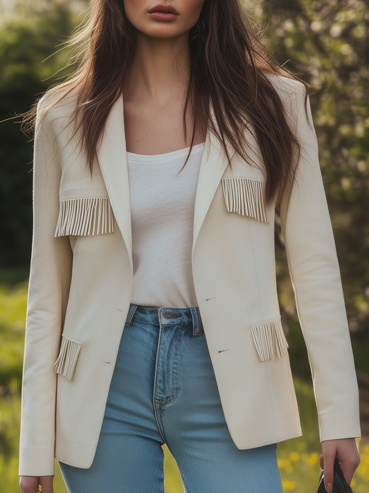 Elegant Simple Solid Color Tassel Blazer