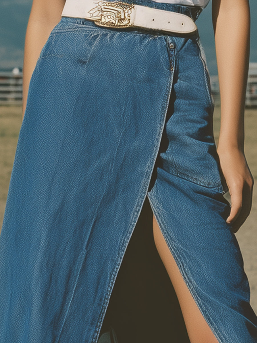 Designer Blue Denim Slit Skirt