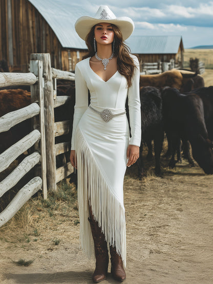 Elegant Western Wedding Light Gown Tassel White Maxi Dress
