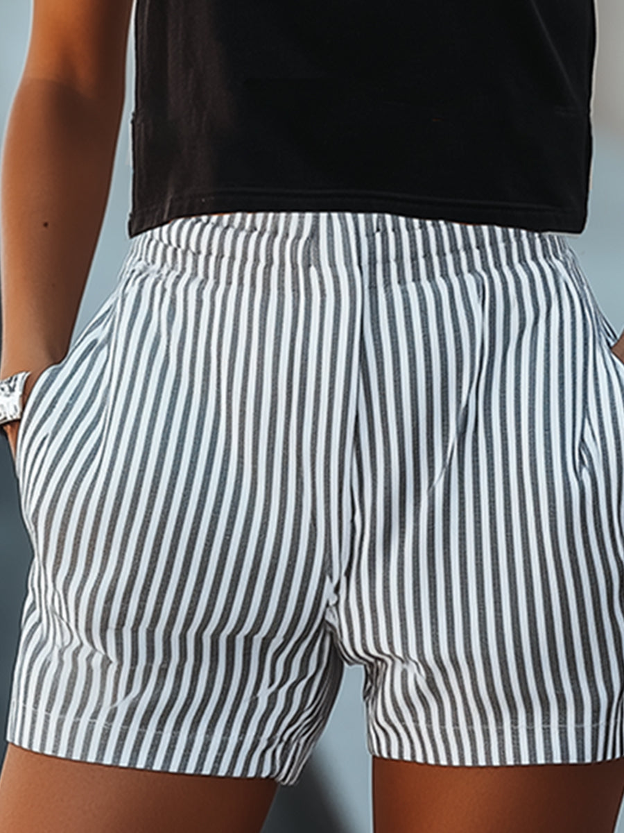 【Envío 24 horas】Conjunto de top y pantalones cortos a rayas con estampado casual holgado para uso diario 