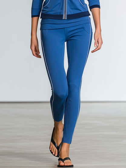 Casual Stretch Lycra Royal Blue Hooded Culottes Sports Yoga Set