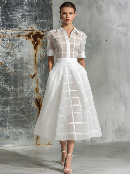 Elegant Retro Plaid Short Sleeve Maxi Dress