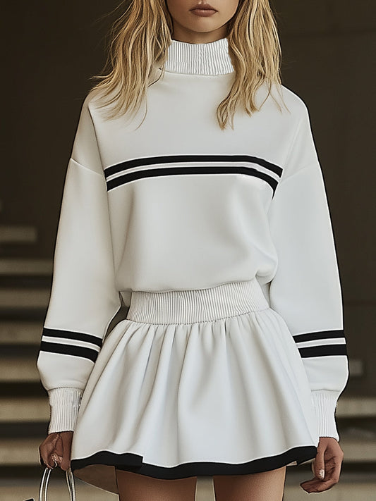 【Envío en 24 horas】Sudadera deportiva de rayas de moda con minivestido de manga larga