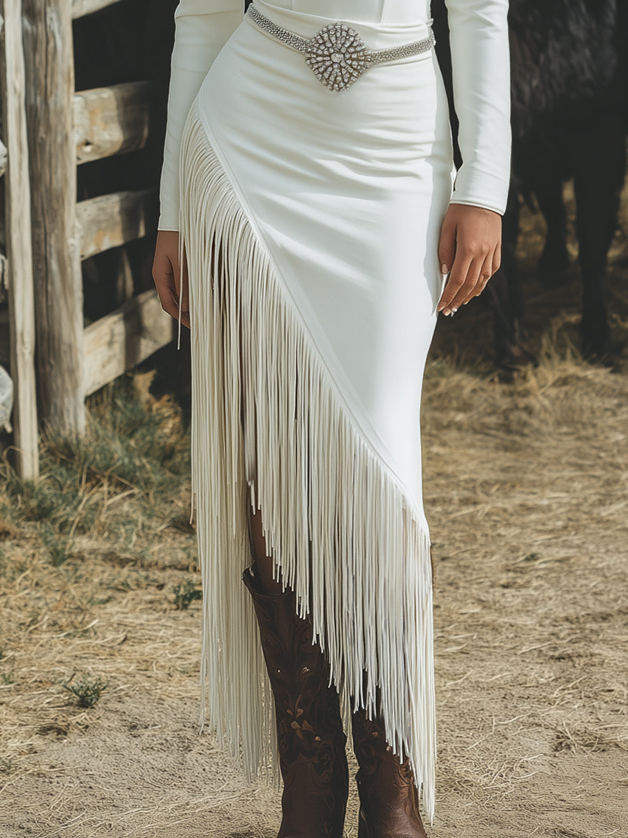 Elegant Western Wedding Light Gown Tassel White Maxi Dress