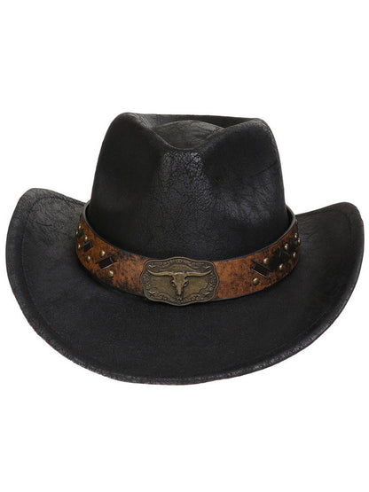 Sombrero de vaquero vintage de cuero sintético agrietado estilo western