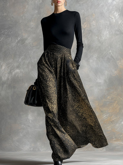 Elegant High-end Black Glitter Long-sleeved Maxi Dress