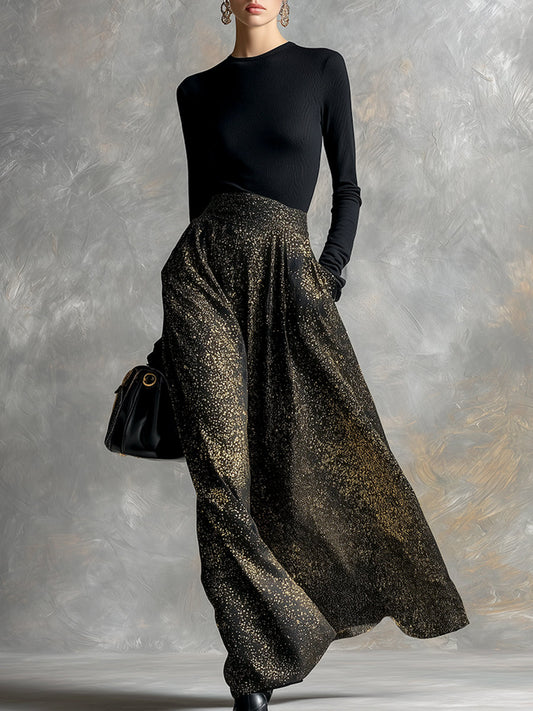 Elegant High-end Black Glitter Long-sleeved Maxi Dress