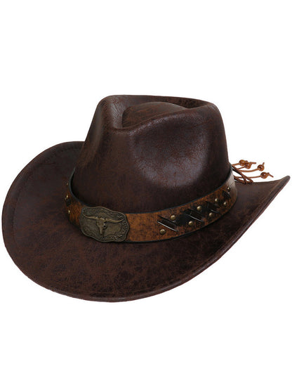 Sombrero de vaquero vintage de cuero sintético agrietado estilo western