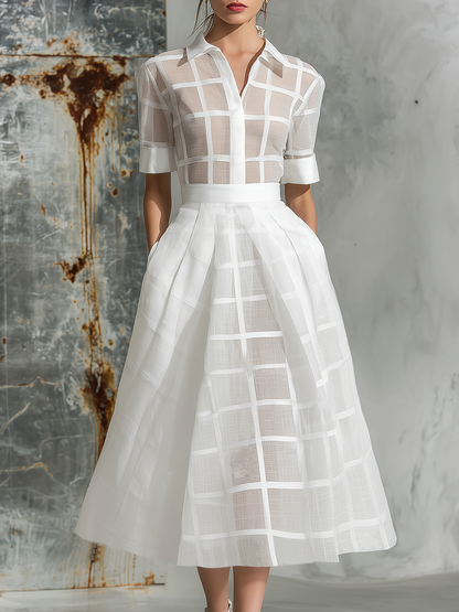 Elegant Retro Plaid Short Sleeve Maxi Dress