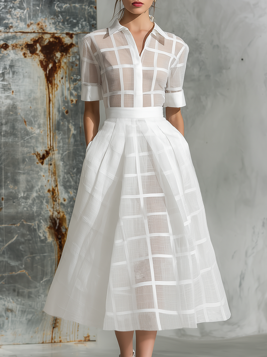 Elegant Retro Plaid Short Sleeve Maxi Dress