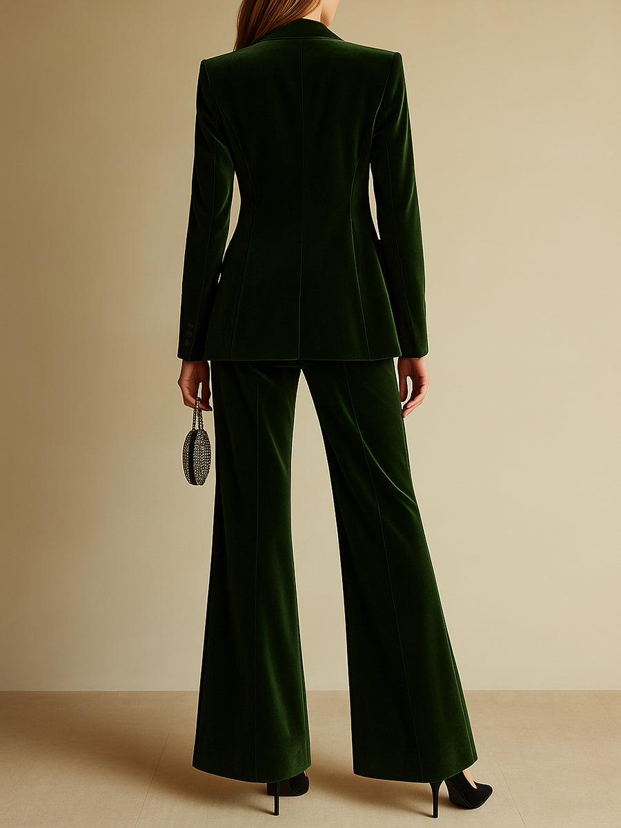 【24-hour shipping out】High-End Temperament Loose Retro Green Velvet Suit