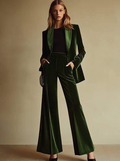 【24-hour shipping out】High-End Temperament Loose Retro Green Velvet Suit