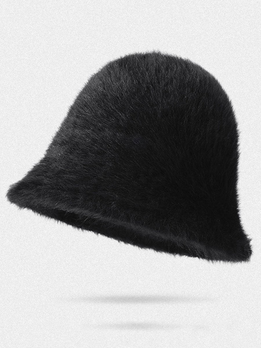 Gorro de pescador cálido de piel de conejo de peluche con degradado de moda de invierno