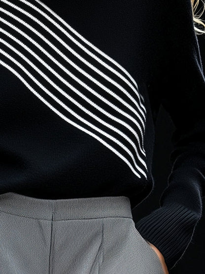 【Envío en 24 horas】Suéter de punto blanco y negro holgado de alta gama y moda