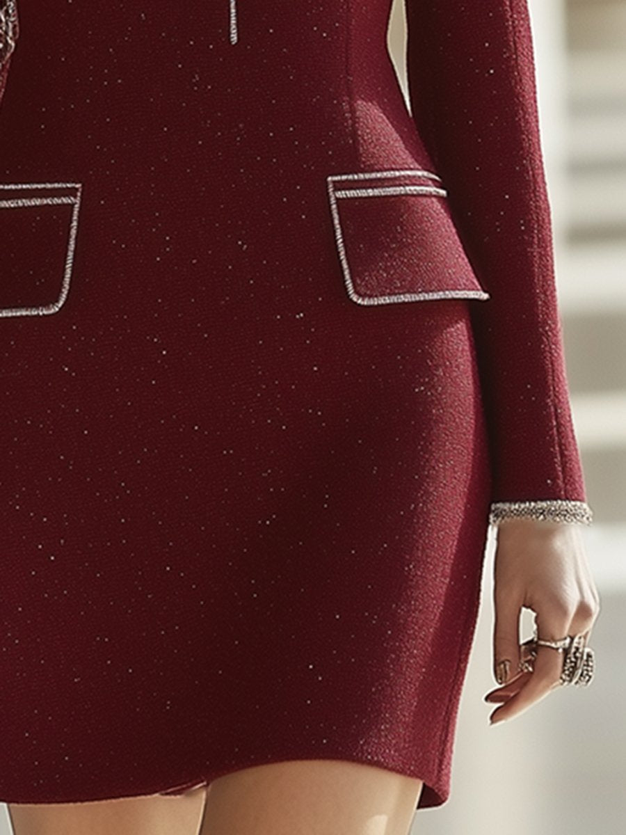 【Envío en 24 horas】Vestido de solapa con dobladillo en contraste de lujo retro de alta gama