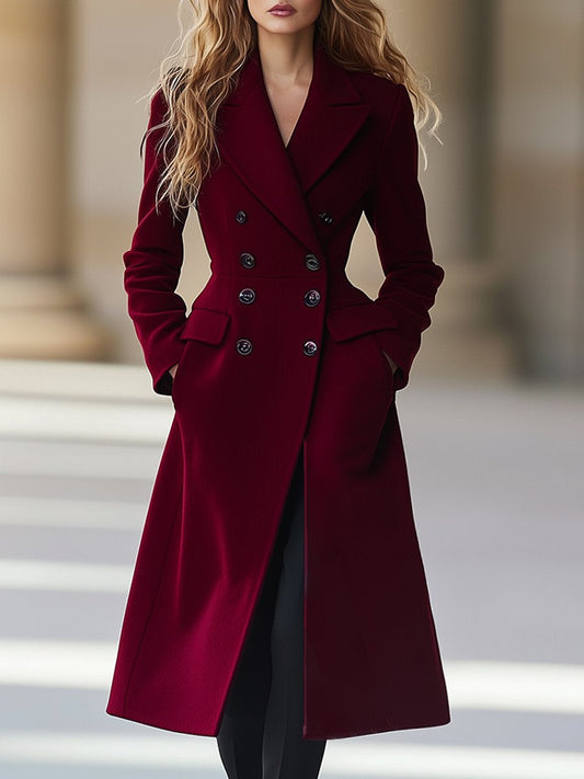 【24-hour shipping out】High-End Temperament Double-Breasted Waist Lapel Coat