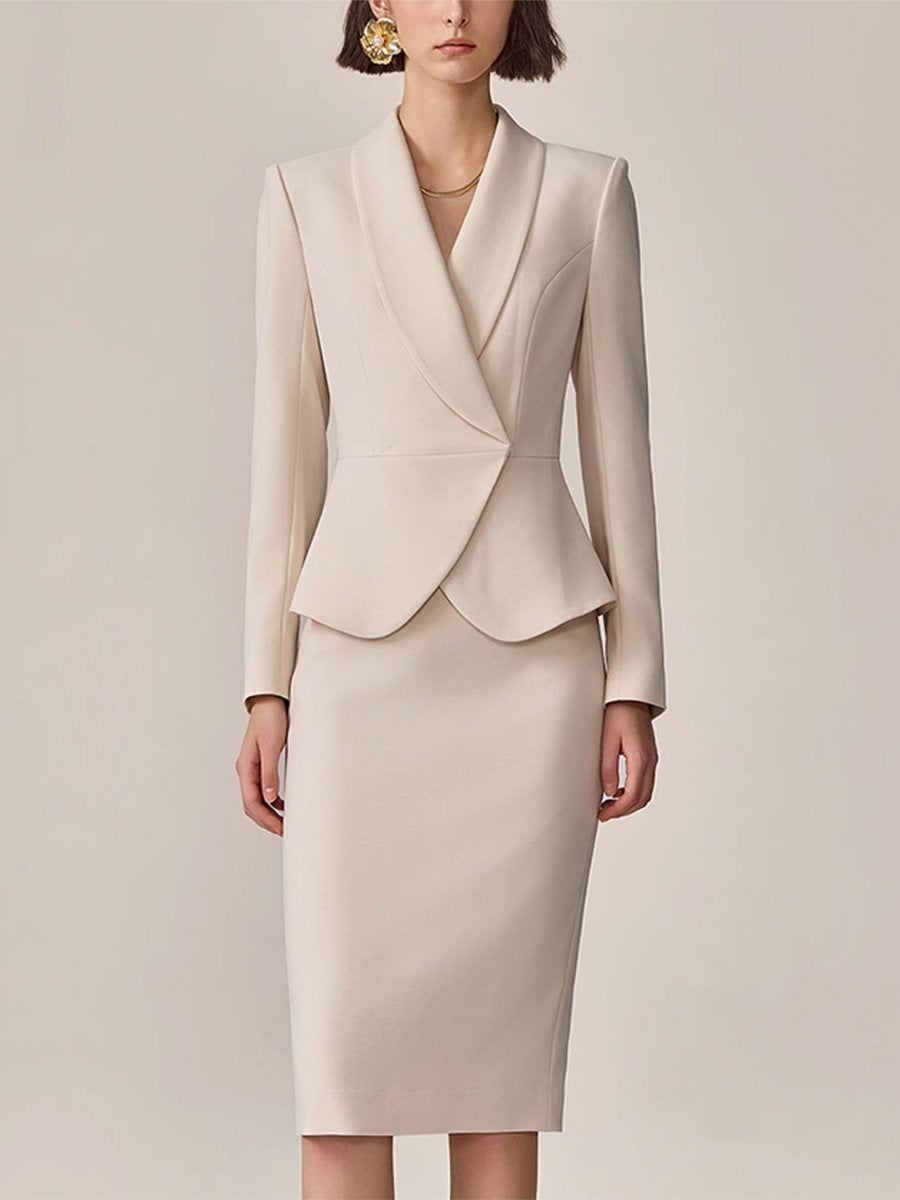 【Envío en 24 horas】Traje beige de solapa con temperamento de moda de alta gama