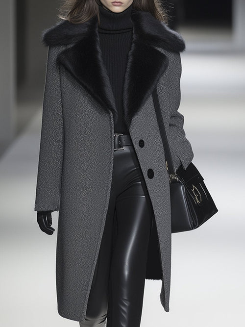 【24-hour shipping out】Luxury Waterproof Mink Collar Long Herringbone Wool Coat