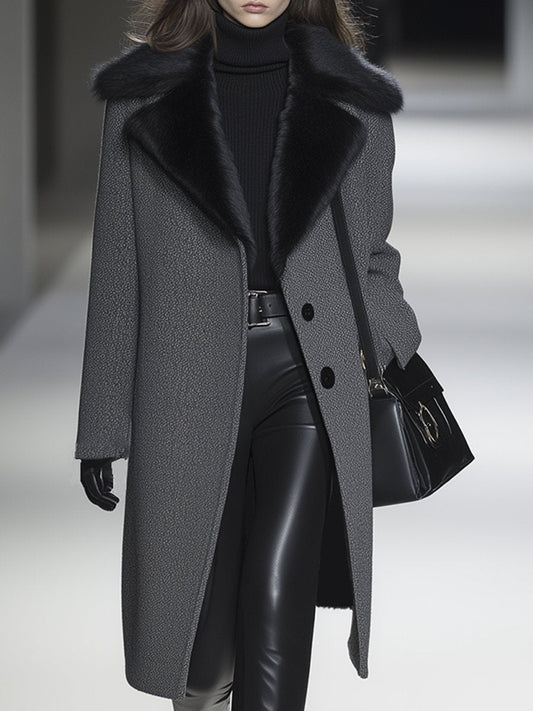 【24-hour shipping out】Luxury Waterproof Mink Collar Long Herringbone Wool Coat