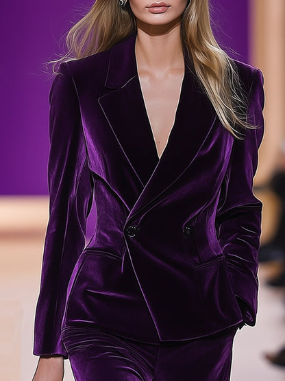 【Envío en 24 horas】Traje de terciopelo morado retro holgado de alta gama