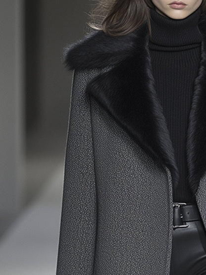 【24-hour shipping out】Luxury Waterproof Mink Collar Long Herringbone Wool Coat