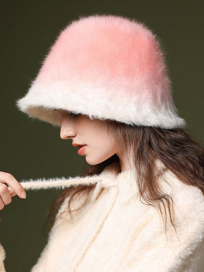 Gorro de pescador cálido de piel de conejo de peluche con degradado de moda de invierno