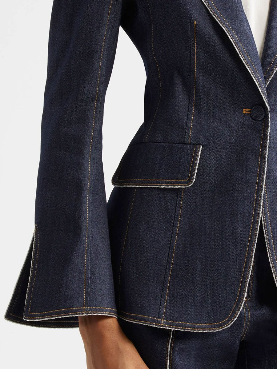 【24-hour shipping out】Retro Slim Fit Bell Sleeve Slit Denim Blazer