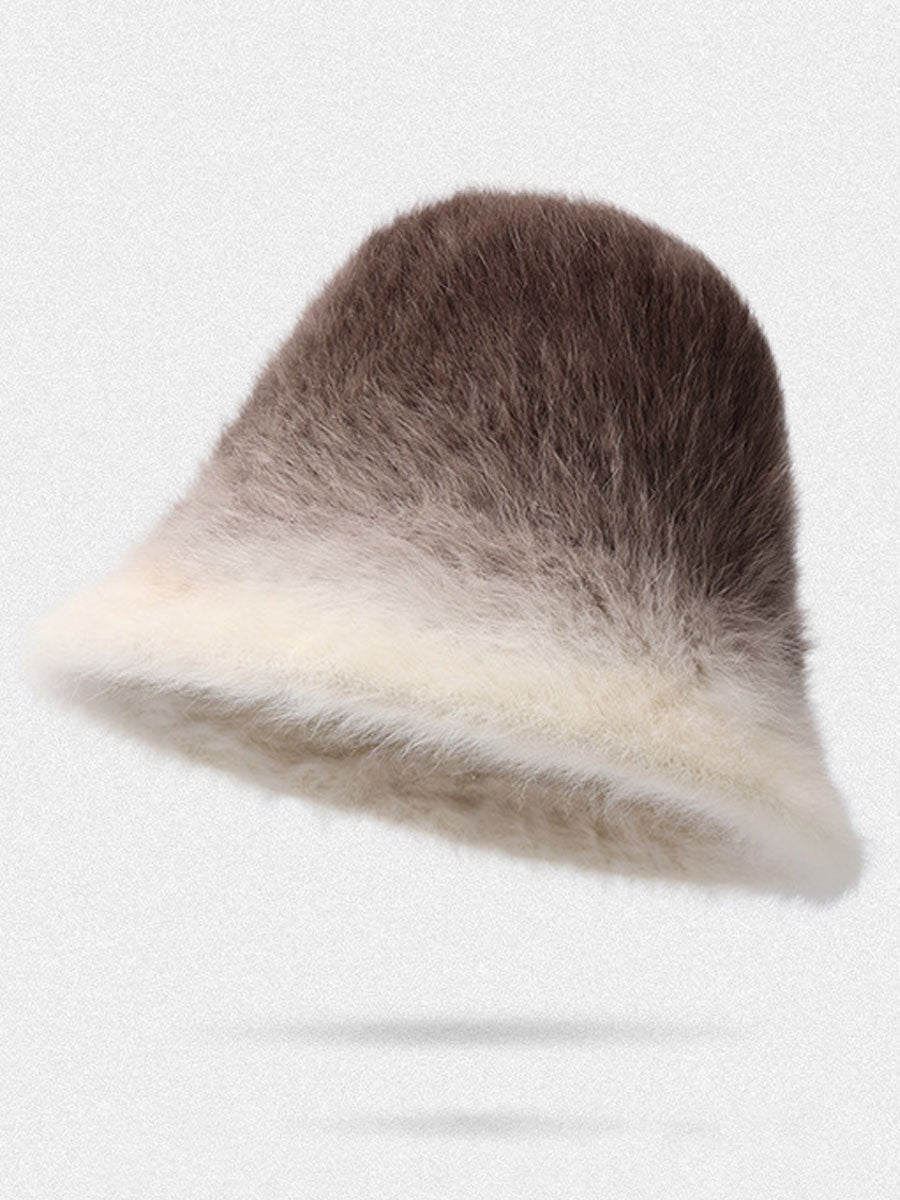 Gorro de pescador cálido de piel de conejo de peluche con degradado de moda de invierno