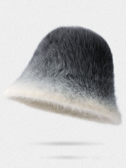 Gorro de pescador cálido de piel de conejo de peluche con degradado de moda de invierno