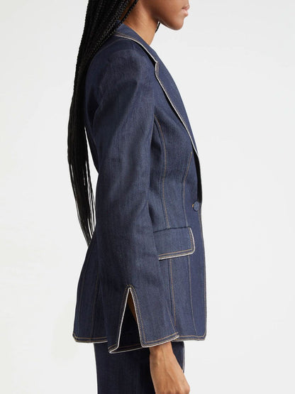 【24-hour shipping out】Retro Slim Fit Bell Sleeve Slit Denim Blazer