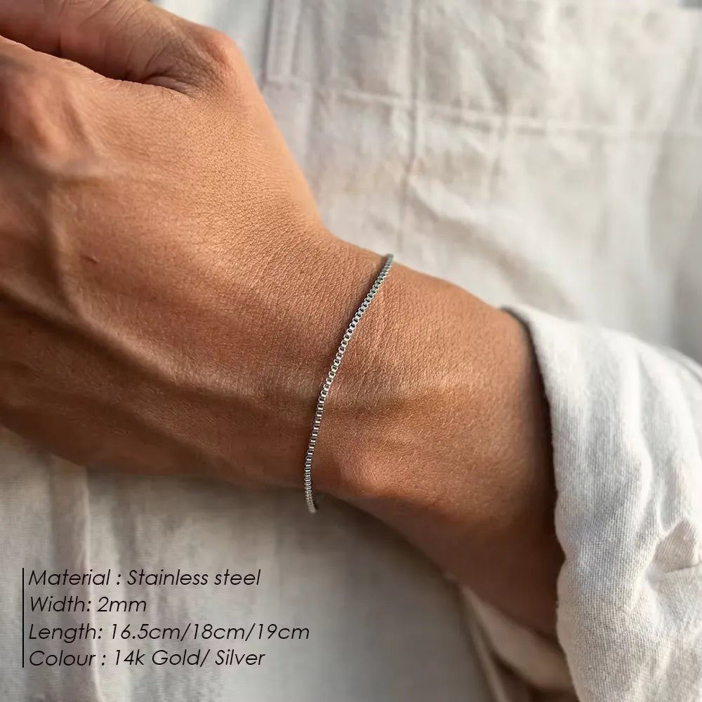 Silver Box Chain Minimalist Bracelet - Stylunna