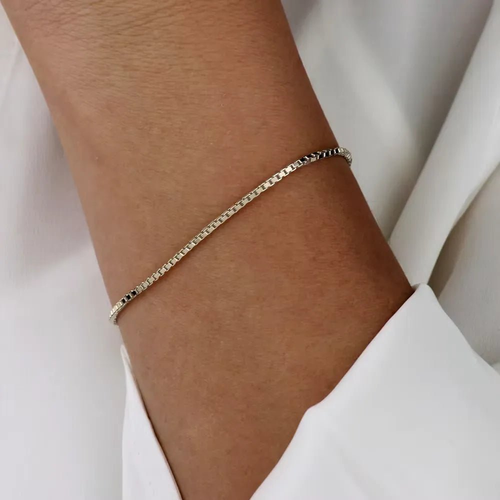Silver Box Chain Minimalist Bracelet - Stylunna