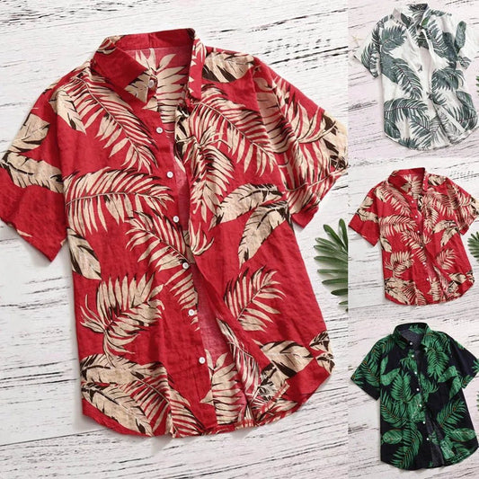 Tropical Leaf Print Red Shirt - Stylunna