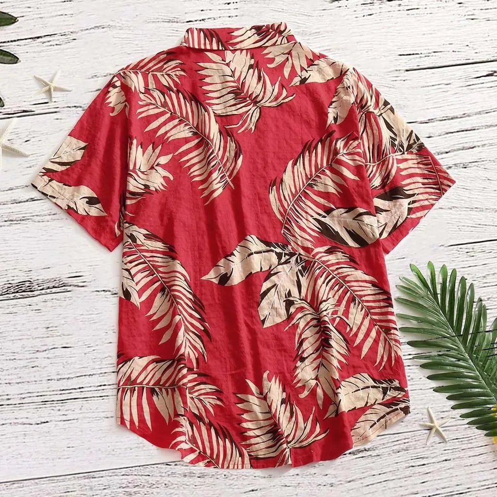 Tropical Leaf Print Red Shirt - Stylunna