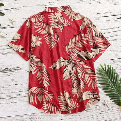 Tropical Leaf Print Red Shirt - Stylunna