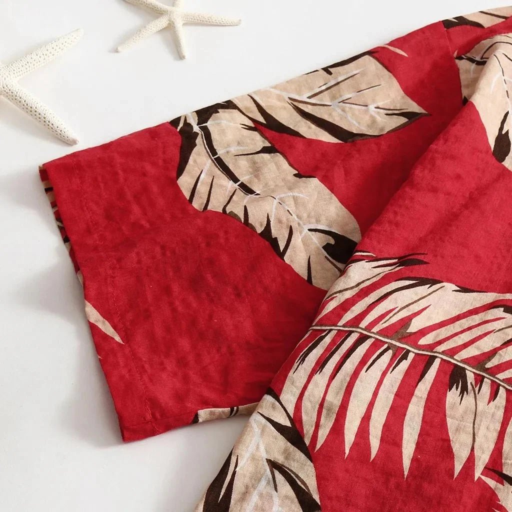 Tropical Leaf Print Red Shirt - Stylunna