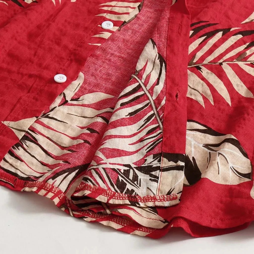 Tropical Leaf Print Red Shirt - Stylunna